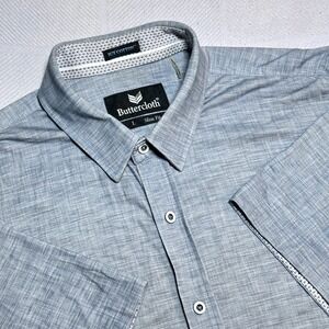 Buttercloth Button Up Shirt Mens Large Slim  Fit Icy Cotton Mint Fiber Blue